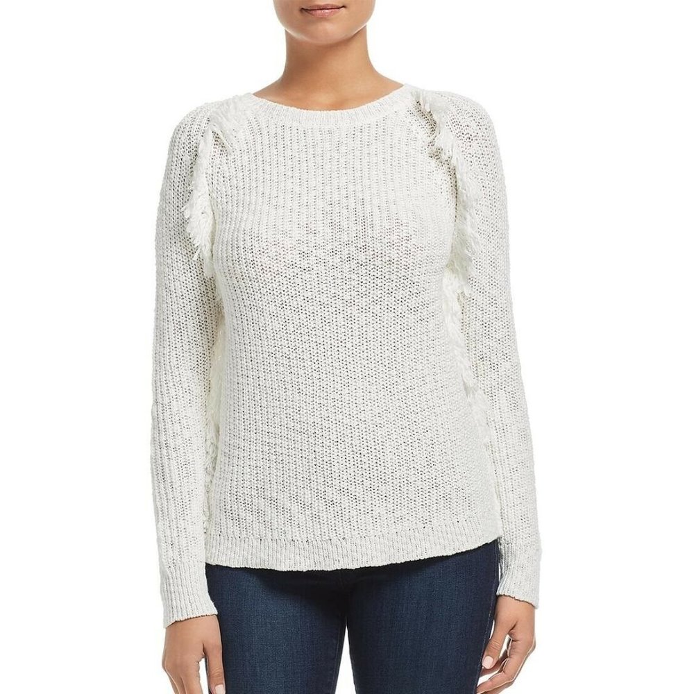 Heather B S Ivory Fringed Textured Sweater NWTCX67